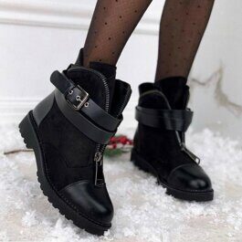 Ботинки с ремешками и пряжками женские зимние